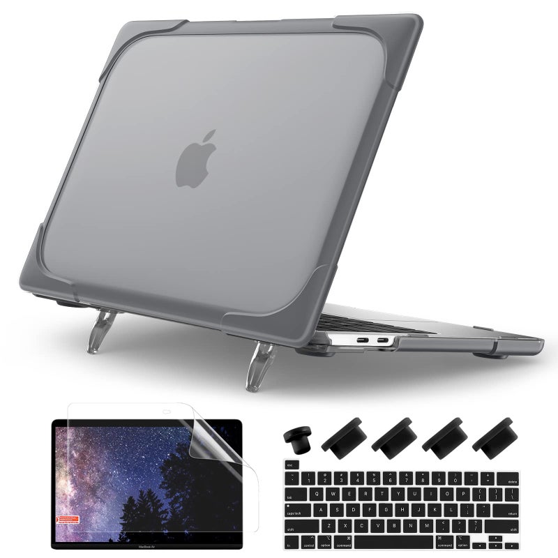 Batianda Heavy Duty Case for MacBook Pro 13 inch 2022 2020 Release A2338 M2 M1 A2289 A2251, Ergonomic Foldable Kickstand (Holds 22lbs) Matte Translucent Shockproof Cover with Spare Parts, Grey - Image 1